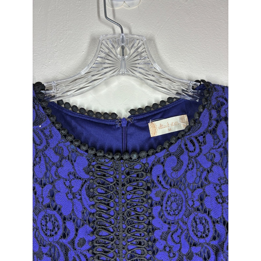 Altar'd State Lace Dress Blue Black Floral Overlay Fit Flare Medium Dainty - Picture 4 of 13